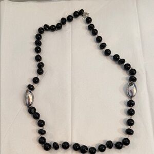 Onyx & Silver Beaded Necklace with Toggle Closure